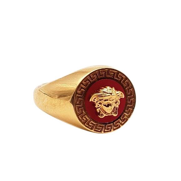 NIB Versace Ring Size IT 15/ US 7 Icon Medusa Head Greca Engraved Gold Tone - Picture 2 of 12